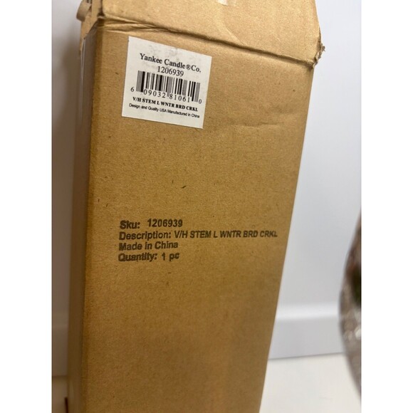 NEW Yankee Candle Crackled Glass Votive STEM Candleholder WINTER Birds 8.5”H - Picture 6 of 8